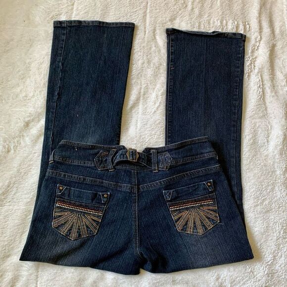 Vintage Y2K Sapphire Red Flare Women’s Dark Wash Jeans - Picture 1 of 8